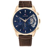 Tommy Hilfiger 1710453 Men’s Watch Quartz Brown Leather Strap Blue Dial 44mm