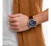 TOMMY HILFIGER 1710476 MEN'S WATCH BROWN STRAP BLUE DIAL SILVER CASE