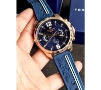 TOMMY HILFIGER 1791474 MEN'S WATCH BLUE STRAP BLUE DIAL ROSE GOLD CASE