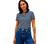 Tommy Hilfiger Women's Short Sleeve Slim Fit Polo Shirt, Multicolor (Dark Night Navy/Ecru STP), XL