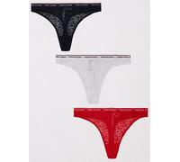 Tommy Hilfiger Women's 3 Pack Thong Lace (Ext Sizes) Uw0uw04896 Thongs, Multicolour (Desert Sky/White/Primary Red), M