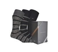 Tommy Hilfiger 3-Pack Mouline Stripe Ribbed Boots Socks Gift Box, Black Combo - Medium/Large