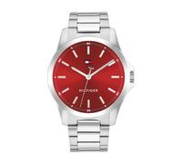 Tommy Hilfiger 43mm Men's Red Textured Sunray Dial Stainless Steel Bracelet Watch