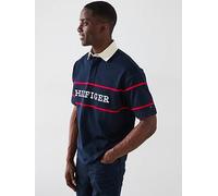Tommy Hilfiger Americana Colourblock Short Sleeve Rugby Polo Shirt, Navy, Size S, Men Navy