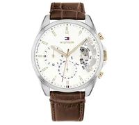 Tommy Hilfiger Baker 1710450 Men's Multifunction Watch - 44mm Silver Dial Brown Leather Strap