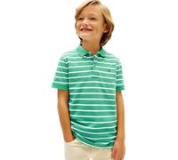 Tommy Hilfiger Boys' Polo Shirt Short Sleeve Flag Regular Fit, Green (Bahama Green Stripe), 4 Years