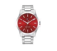 Tommy Hilfiger 43mm Men's Red Textured Sunray Dial Stainless Steel Bracelet Watch