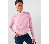 Tommy Hilfiger Cable Knit Long Sleeve Jumper, Pink, Size M, Women Pink
