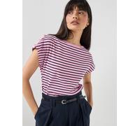 Tommy Hilfiger Cap Sleeve Striped T-Shirt, Pink, Size L, Women Pink