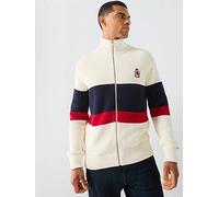 Tommy Hilfiger Chest Stripe Full Zip Knitted Jumper - Off White, Off White, Size 2Xl, Men Off White