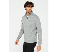 Tommy Hilfiger Classic Cotton Cable 1/4 Zip Mock Knitted Jumper - Grey, Grey, Size M, Men Grey