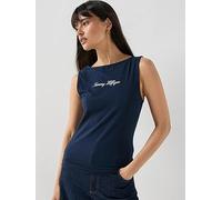 Tommy Hilfiger Classic Script Boat Neck Top, Blue, Size L, Women Blue