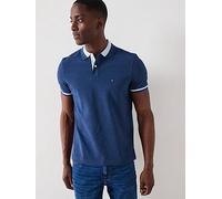 Tommy Hilfiger Men’s Short Sleeve Contrast Collar Block Regular Fit Polo Shirt, Blue (Preppy Navy Heather B8465), L