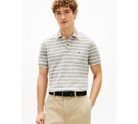 Tommy Hilfiger Cotton Rich Striped Polo Shirt with Linen Khaki Mix