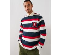 Tommy Hilfiger Crest Striped Fleece Long Sleeve Rugby Polo Shirt, Multi, Size S, Men Print