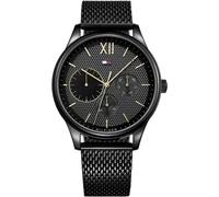 Tommy Hilfiger Men's 44mm Multifunction Quartz Watch - Black Dial with Clou de Paris Pattern, Black Stainless Steel Mesh Bracelet, 5ATM Water Resistant - 1791420