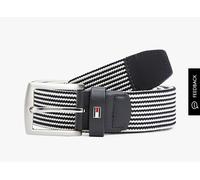 TOMMY HILFIGER Dark Navy Stretch Textured BELT Square Buckle / Leather Trim