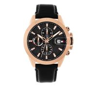 Tommy Hilfiger Dual Time Watch for Men with Black Leather Strap - 1792194