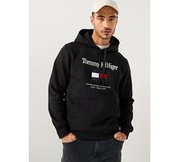 Tommy Hilfiger Embroidered Large Flag Overhead Hoodie, Black, Size S, Men Black