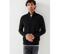 Tommy Hilfiger Essential Cotton 1/4 Zip Mock Knitted Jumper - Black, Black, Size M, Men Black