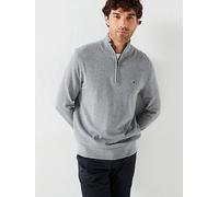 Tommy Hilfiger Essential Cotton 1/4 Zip Mock Knitted Jumper - Grey, Grey, Size 3Xl, Men Grey