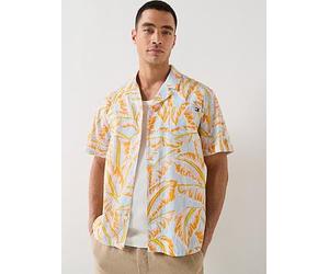 Tommy Hilfiger Essential Floral All Over Print Woven Bowling Shirt, Orange, Size L, Men Orange
