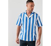 Tommy Hilfiger Essential Striped Woven Bowling Shirt Print, Blue, Size L, Men Blue
