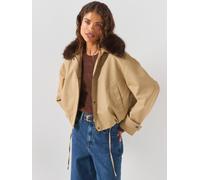 Tommy Hilfiger Faux Fur Collar Oversized Bomber Jacket, Brown, Size L, Women Brown