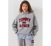 Tommy Hilfiger Flock Varsity Logo Oversized Sweatshirt, Grey, Size 3Xl, Women Grey
