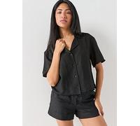 Tommy Hilfiger Frayed Linen Blend Shirt, Black, Size S, Women Black