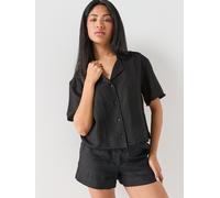 Tommy Hilfiger Frayed Linen Blend Shirt, Black, Size Xl, Women Black