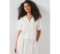 Tommy Hilfiger Frayed Linen Blend Shirt, White, Size L, Women White