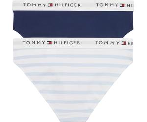Tommy Hilfiger Girls’ 2 Pack Bikini Briefs Print with Logo Waistband, Multicolor (Breton Blue/Preppy Navy), 10-12 Years