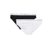 Tommy Hilfiger Girls’ 2 Pack Briefs with Logo Waistband, White (White/Black), 12-14 Years