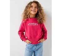 Tommy Hilfiger Girl's HIGH RIB HEM CREW NECK KG0KG08989 Pullover Sweatshirt, RED (Vintage Cerise), 10 Years
