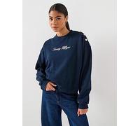 Tommy Hilfiger Gold Button Detailed Sweatshirt, Blue, Size L, Women Blue