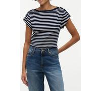 Tommy Hilfiger Gold-tone Button Boat Neck T-shirt Breton Dark Night Navy/ca size XS | Shirts Outlet | Women | Black XS
