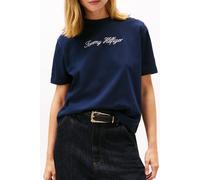 Tommy Hilfiger Gold-tone Button Logo Embroidery Relaxed T-shirt Navy size XS | Shirts Outlet | Women | Blue XS