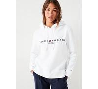 Tommy Hilfiger Heritage Logo Hoodie, White, Size L = Uk 12, Women White
