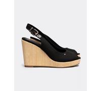 Tommy Hilfiger Iconic Elena Sling Back Womens Black Wedge Sandals Cotton - Size UK 6.5