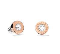 Tommy Hilfiger Rose Gold Plated Clear Crystal Round Logo Stud Earrings 2700752
