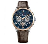 Tommy Hilfiger Keagan 1791290 Men's Multifunction Watch - 44mm Navy Dial Brown Leather Strap