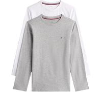Tommy Hilfiger Kids’ Unisex 2 Pack Round Neck Long Sleeve Tops, Multicolor (White/Light Grey Heather), 6-7 Years