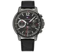 Tommy Hilfiger Landon 1791533 Men's Quartz Chronograph Watch - 44mm Black Dial Leather Strap