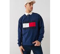 Tommy Hilfiger Large Flag Long Sleeve Rugby Polo Shirt, Navy, Size 2Xl, Men Navy