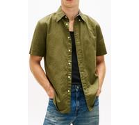 Tommy Hilfiger Men’s Shirt Linen Blend Solid Short Sleeve, Green (Dark Artichoke), L