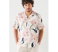Tommy Hilfiger Linen Printed Short Sleeve Resort Shirt, White, Size L, Men White
