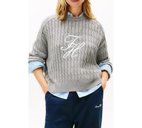 Tommy Hilfiger Logo Embroidery Relaxed Cable Knit Jumper Med Heather Grey size XS | Sweaters Outlet | Women | Gray XS