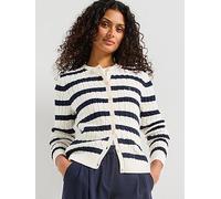 Tommy Hilfiger Long Sleeve Cable Knit Striped Cardigan, White, Size Xl, Women White