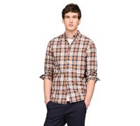 Tommy Hilfiger Long Sleeve Poplin Regular Fit, Men's Button Down Shirts, Also Available in Big and Tall, Carbon Navy/Orange Thunder Check, Medium